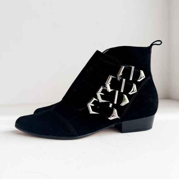 Zara Black Suede Buckle Detail Short Booties 40 - Picture 5 of 9